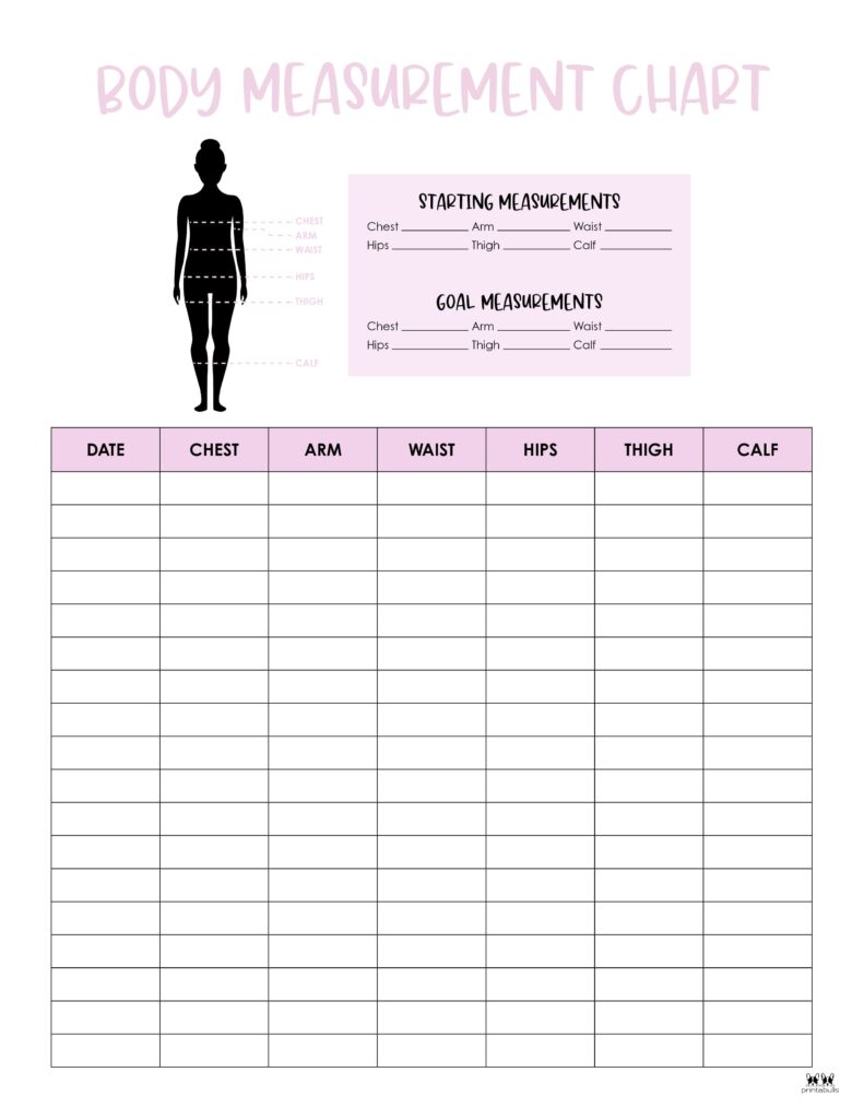 body measurement charts - free printables | printabulls